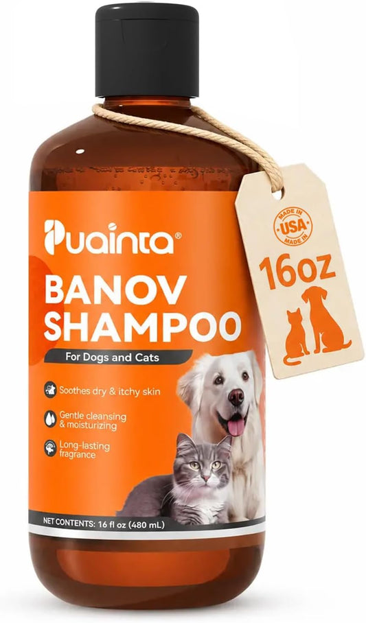PUAINTA Dog & Cat Shampoo for Itchy Skin Relief, Hypoallergenic, Unscented, 16oz
