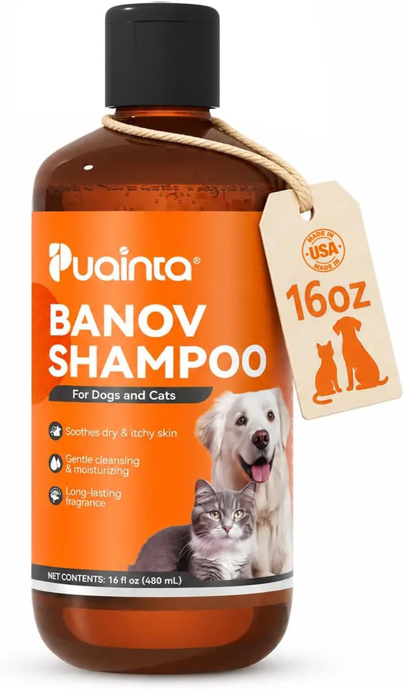 PUAINTA Dog & Cat Shampoo for Itchy Skin Relief, Hypoallergenic, Unscented, 16oz