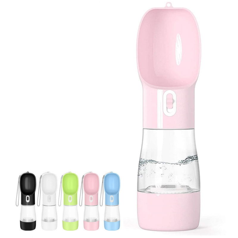 Misthis Portable Dog Water Bottle - Leak Proof Dog Water Dispenser with Bowl & Food Container, Dishwasher Safe Food Grade Plastic for Pet Puppy Outdoor Walking Hiking Travel Pink