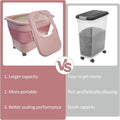 SECOAT Collapsible Cat Litter Storage Container with Rolling Casters,20 Lbs Cat Litter Storage with Wheels,Airtight Lids,Cat Litter Shovel,Portable Cat Litter Storage Bin Container,BPA Free (Pink)