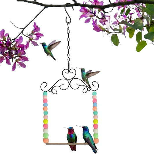 NESTURROW Hummingbird Swing & Perch for Outdoor – Rust-Resistant Metal Bird Perch with Colorful Beads, Easy Hanging Garden Accent Near Feeder, Bird Bath & Hummingbird House (1 PCS)