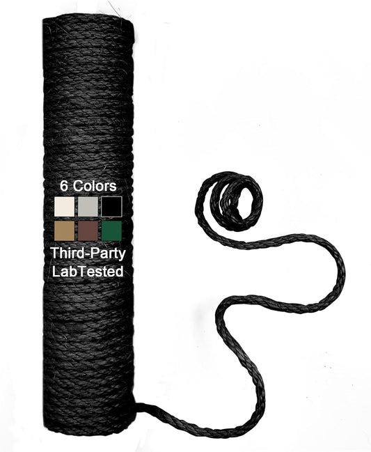 XRzitky Natural Sisal Rope for Cat Scratcher, 1/4 Inch 32FT Sisal Rope for Cat Scratching Post Repair Replacement, Multi Color Cat Scratch Tree Rope Replacement, Solid Black