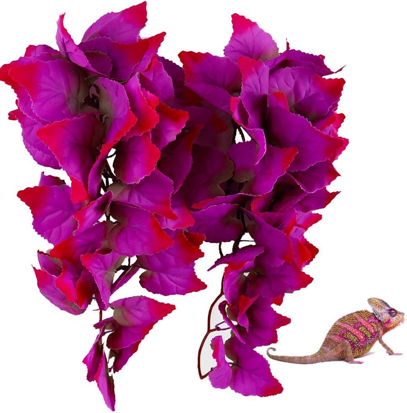 2 Pack Realistic Silk Hanging Plants for Reptile Terrarium, Non-Toxic Artificial Pink Decor, Safe Habitat for Bearded Dr