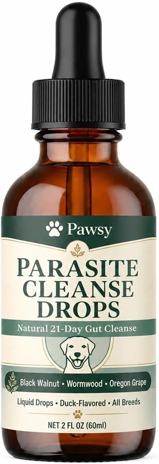 Pawsy Parasite Cleanse Drops for Dogs, Probiotic Botanical Formula with Herbal Blend – Gut Health, 2 fl oz.
