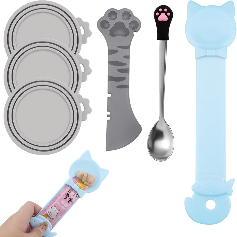 6Pcs Cat Food Can Covers Set, Cat Food Spoon & Can Opener, Cat Accessories