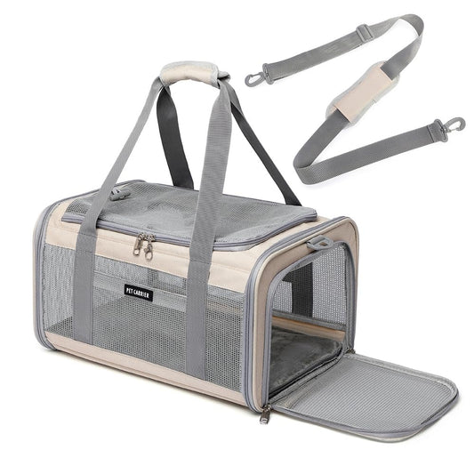 Ioview Airline Approved Pet Carrier for Cats and Small Dogs, Breathable and Collapsible Design, Portable Travel Bag for Bearded Dragon, Puppies Animal Hangbag, Rabbit Cage Cage (Khaki, Small)