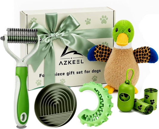 Dog Gift Set 5-Piece - New Puppy Essentials Kit, Chew Toy & Feeder