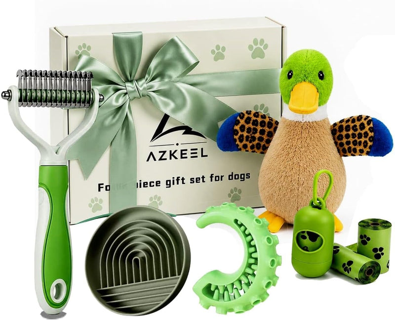 Dog Gift Set 5-Piece - New Puppy Essentials Kit, Chew Toy & Feeder