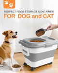DDMOMMY 15-23 Lbs Dog Food Storage Container, Collapsible Dog Food Container with Airtight Lid, Wheels, Handle, Large Cat Food Storage Container with Scoop, Dog Bowl for Dog Cat