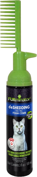 FURminator Tub-Free Deshedding Foam Shampoo Comb for Cats, 3 oz