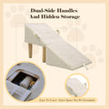 Split Ottoman Dog Ramp for Couch and Low Bed, 2-in-1 Foldable Dog Stairs for Small Dogs and Cats, Wooden Pet Ramp with N