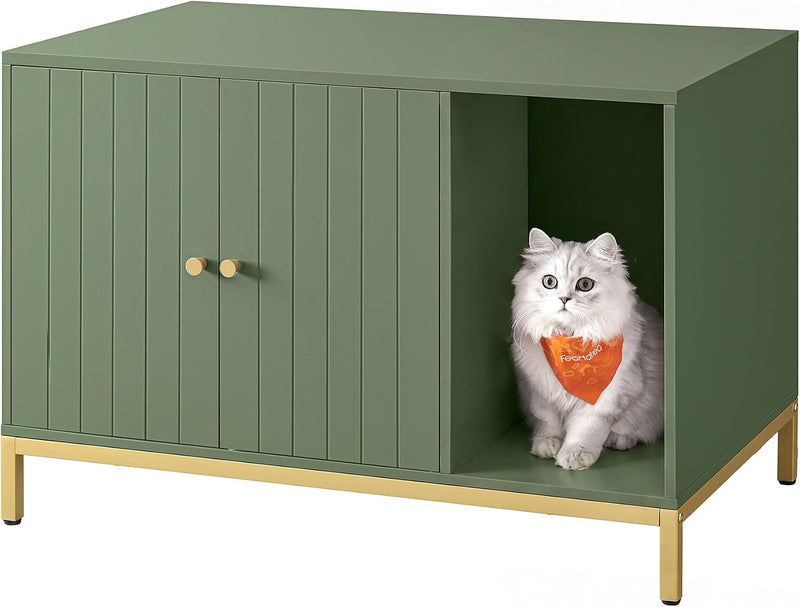Feandrea Cat Litter Box Enclosure, with Scratching Mat, Tall Legs