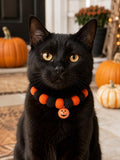 Halloween Pet Collar, Pumpkin Bell Pom Pom Necklace for Cats and Dogs, L Size Holiday Costume Accessory