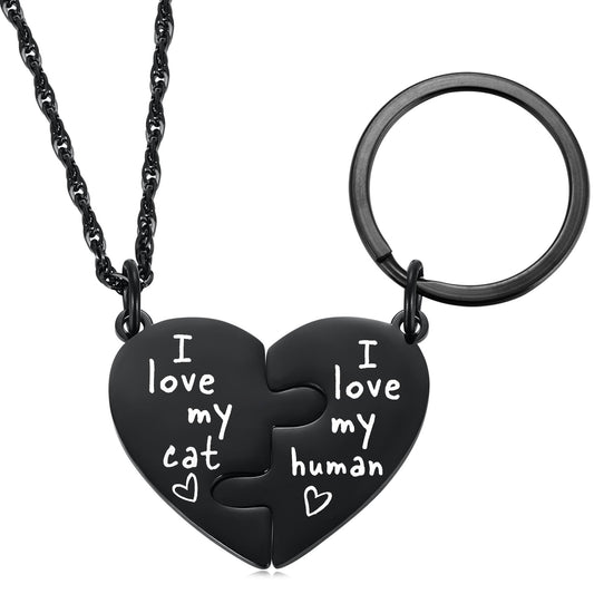 Ralukiia Best Friends Cat Dog Owner Friendship Love Necklace and Collar Charm Gift Set, Cat Dog BFF Necklace for 2, Pet Lover