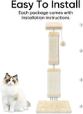 AGYM Cat Scratching Post for Large Cats, Cat Scratcher for Indoor Cats Adults, Sturdy Sisal Scratch Post to Protect Furniture, 32 Inch, Beige