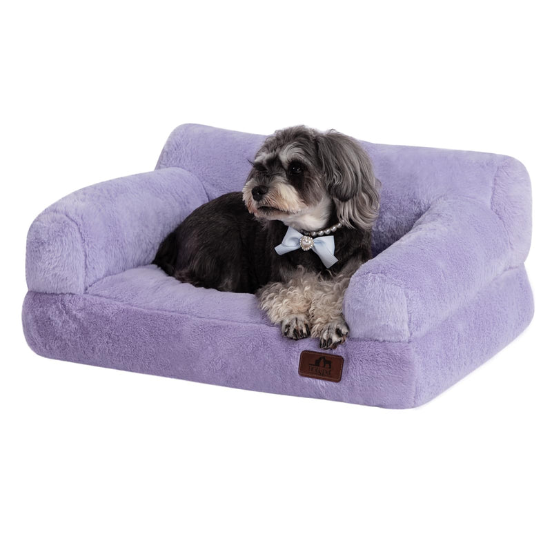 Hollypet Fluffy Dog Cat Bed Pet Couch Beds Plush Soft Warming Washable Puppy Bed for Small Medium Dogs and Large Cats, Light Purple, 24