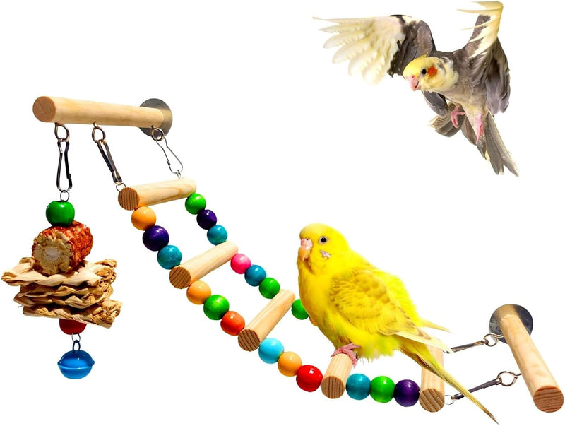 Bird Ladder for Cage, Natural Wooden Parrot Climbing Ladder