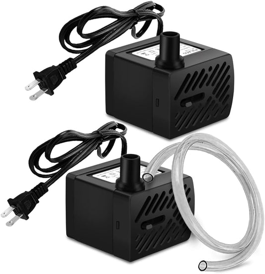PULACO 50GPH 2Pcs Mini Fountain Pump with 3.3 ft Tubing
