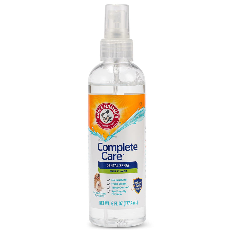 Arm & Hammer Complete Care Dog Dental Spray, Mint Flavor, Brushless Dog Breath Freshener with Baking Soda and Calcium for Tooth Enamel Support, Fluoride-Free, 6 Fl Oz