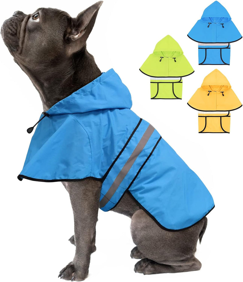 Weesiber Dog Raincoat, Waterproof Dog Rain Jacket with Leash Hole, Reflective Puppy Rainwear Hooded Pet Poncho Slicker f