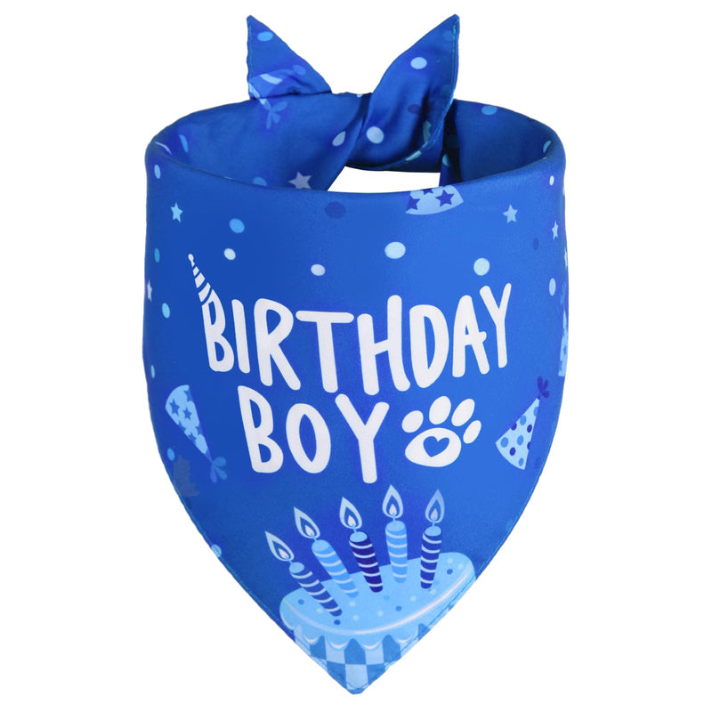 Agroon Dog Birthday Bandana Blue Boy XLarge 1PCS, Durable Triangle Reversible Scarf Bibs Handkerchief for Puppy Pet