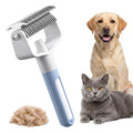 Dual-Sided Pet Grooming Comb for Dogs & Cats, 2‑in‑1 Professional Pet Grooming Brush Deshedding Dog Brush with Spray Design, Dematting Comb Undercoat Rake for Long Haired Pet Grooming Tool (1, Blue)