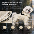 LOVELONGLONG Waterproof Dog Raincoat with Removable Hood – Outdoor Full Body Dog Jacket, Windproof Snowproof Shell Suit – All Season Pet Rain Gear Ivory L