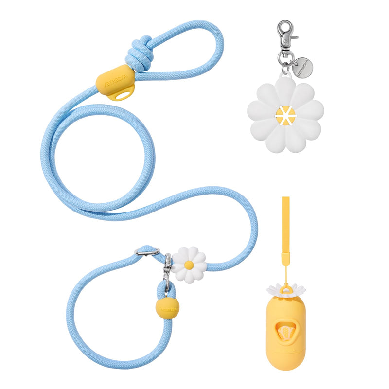 VETRESKA Hands-Free Dog Leash, 8FT Adjustable Rope Leash for Medium Large Dogs, Waist/Crossbody Slip Lead Leashes for Walking, No Pull Dog Leashes with Bag Dispenser, Clip, 3 in 1 Walk Kit (Daisy)