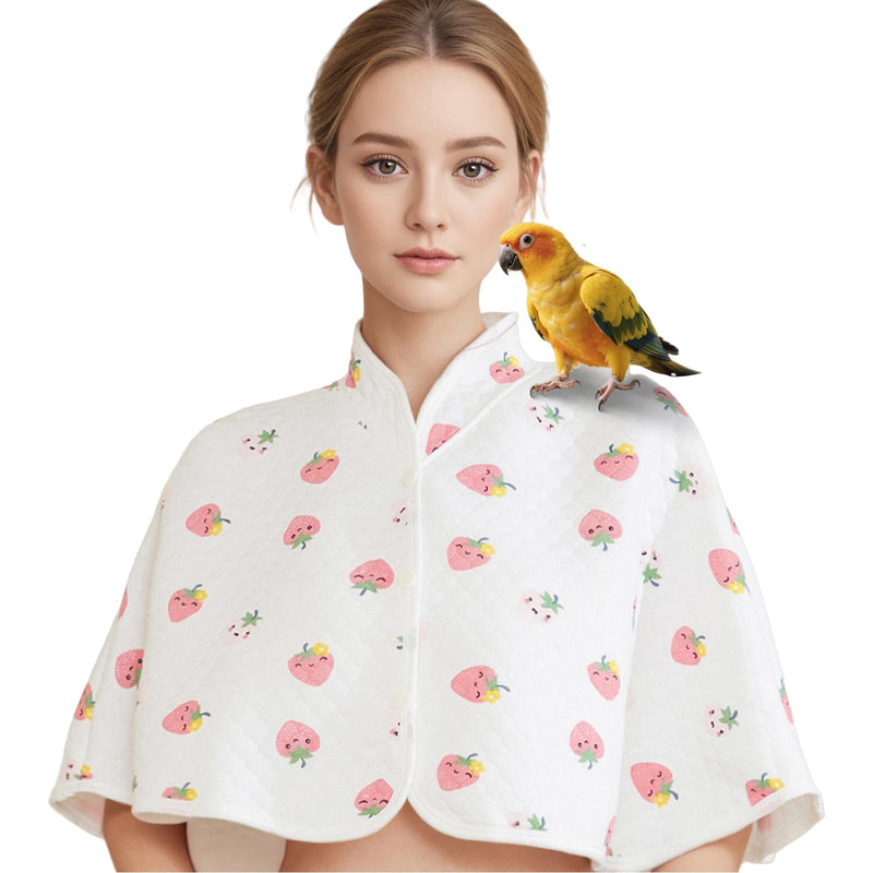 ZYPHOLIE Reusable Parrot Diaper & Shoulder Protector - Poop Catcher Cloak for Cockatiels, Conures, Parakeets, Lovebirds, Small Macaws - Parrot Toys (White - Strawberry Pattern, Large)
