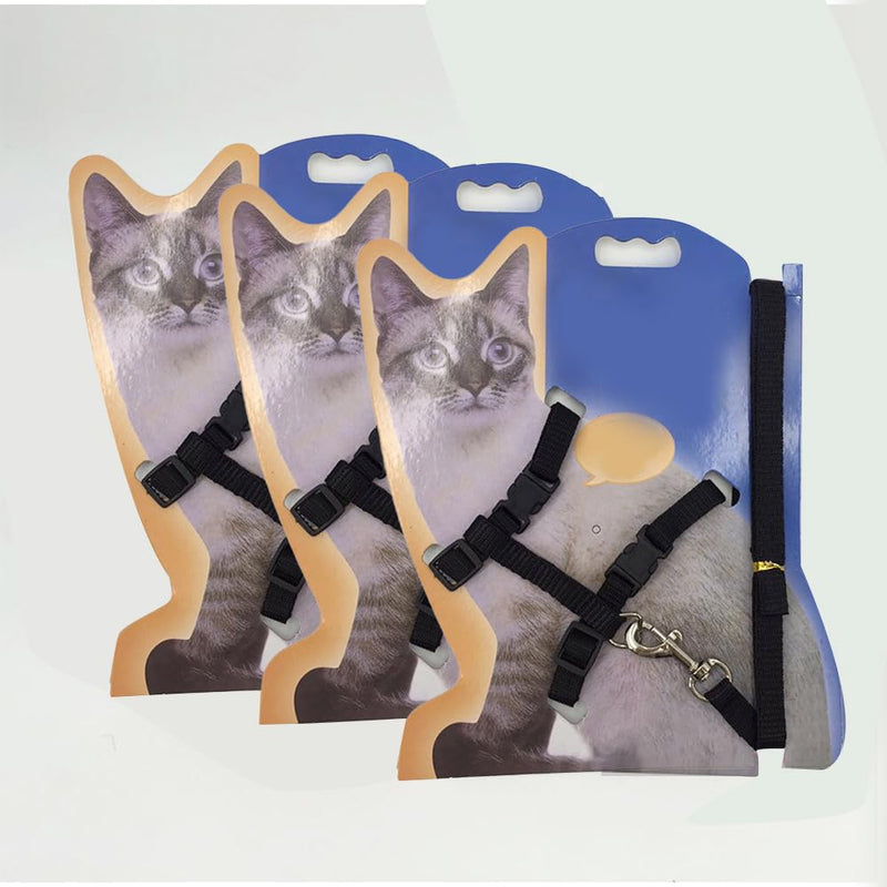 I-Shaped Escape-Proof Cat Leash 3-Pack - Adjustable Reflective Dog Leashes, Chest/Back Strap for Small Pets Walking