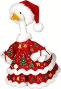 Christmas Porch Goose Outfit Xmas Dress with Hat for 23 Inch Goose Statue (Red Dress with Hat, One Size)