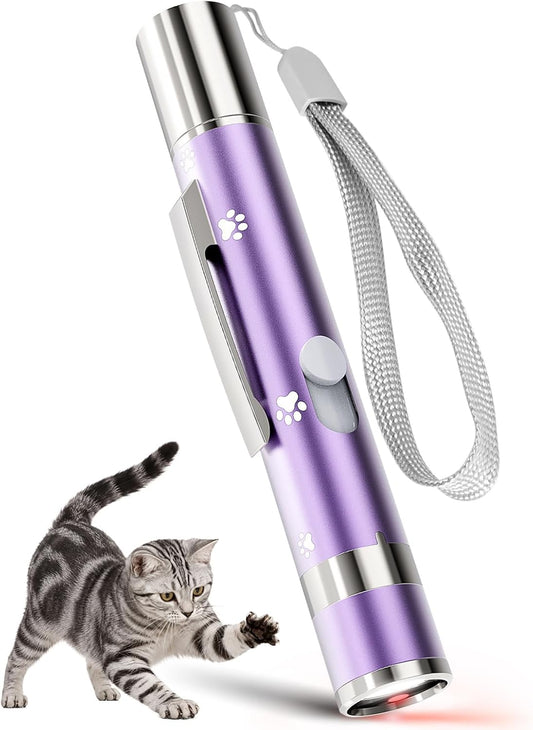 Cat Toy, Distinctive Purple Painted Metal Casing with Paw Print Design, USB Rechargeable, 3 Light Modes & 5 Adjustable Patterns,Interactive Chase Toy for Indoor Cat & Dog & Bird Training & Exercise
