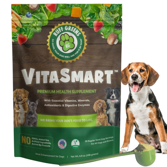 Dog Food Topper for Dogs – VitaSmart Powder with 25 Vitamins & Minerals, 15 Probiotics & 20 Digestive Enzymes – Gut, Immune, Skin & Mobility Support – All Breeds & Ages – Ruff Greens 6.9oz