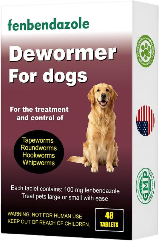 Dewormer for Dogs, Fenbendazole for All Wormers, Roundworms, Tapeworms, Whipworms and Hookworms, 48 Count