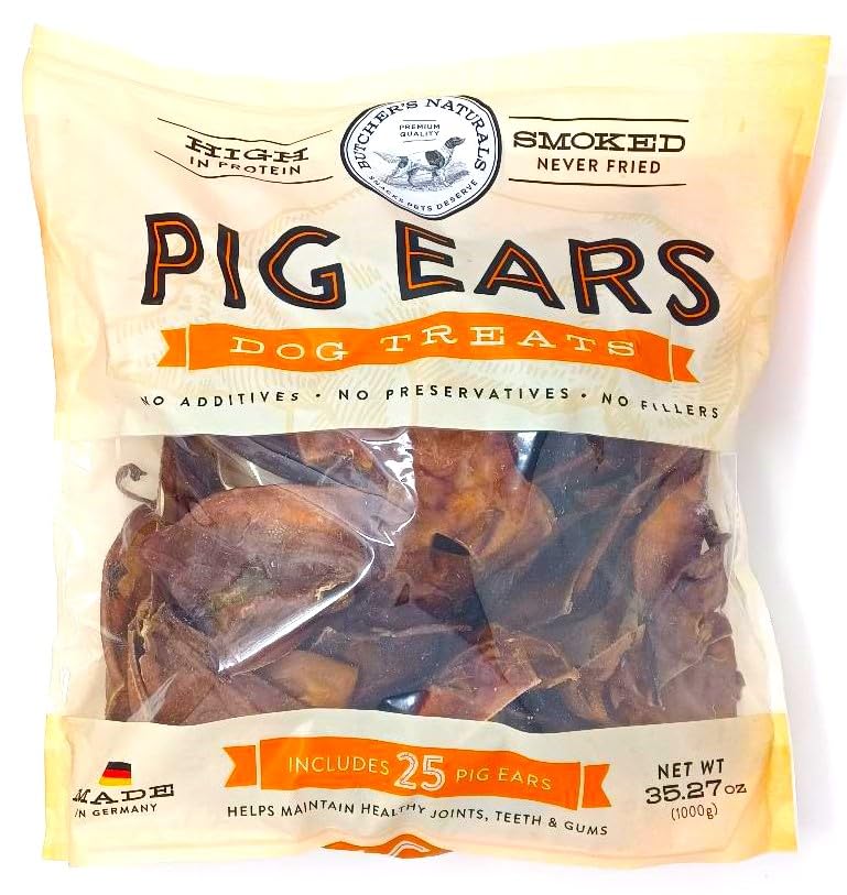 Smoked Pig Ears Dog Treats 35.27 oz (25 Pig Ears) Butcher Naturals