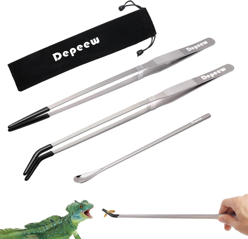 Reptile Feeding Tongs, Stainless Steel Long Tweezers Set
