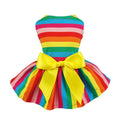 Fitwarm Rainbow Striped Dog Dress, Summer Dog Clothes for Small Dogs Girl, Pet Cat Outfit, 100% Breathable Cotton, Red Yellow Blue, Small