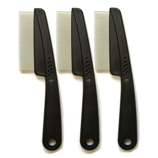 KEAIYYJ- Flea Comb for Cats & Dogs, Pet Fine Tooth Tick Brush, 3 Pack (Black)