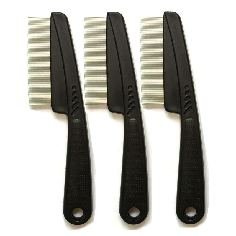 KEAIYYJ- Flea Comb for Cats & Dogs, Pet Fine Tooth Tick Brush, 3 Pack (Black)