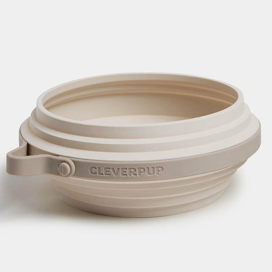 Cleverpup Nomad Large Collapsible Travel Dog Bowl - 4 Cup BPA-Free Silicone for Medium & Large Dogs, Portable, Food & Water, Dishwasher Safe - Sand