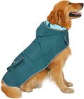 HDE 2-in-1 Reversible Dog Raincoat Hooded Poncho Rain Jacket Teal Dino XL