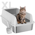 OneBug Stainless Steel XL Cat Litter Box for Cats, High-Sided Design Prevents Urine Leakage, Non-Stick, Easy to Clean, Includes Scoop, Gray