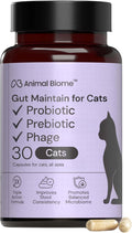 AnimalBiome NEW Probiotics for Cats with S Boulardii (30 Capsules) KittyBiome - Gut Maintain Triple-Action Phage, Prebiotics & Probiotic Cat Supplements for Digestive Health, Open for Easy Food Topper