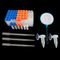 Brine Shrimp Egg Dispense Storage Kit with 50 Egg Collection Bottles, Holder, 3 Aquarium Feeders, 2 Automatic Feeding Bo