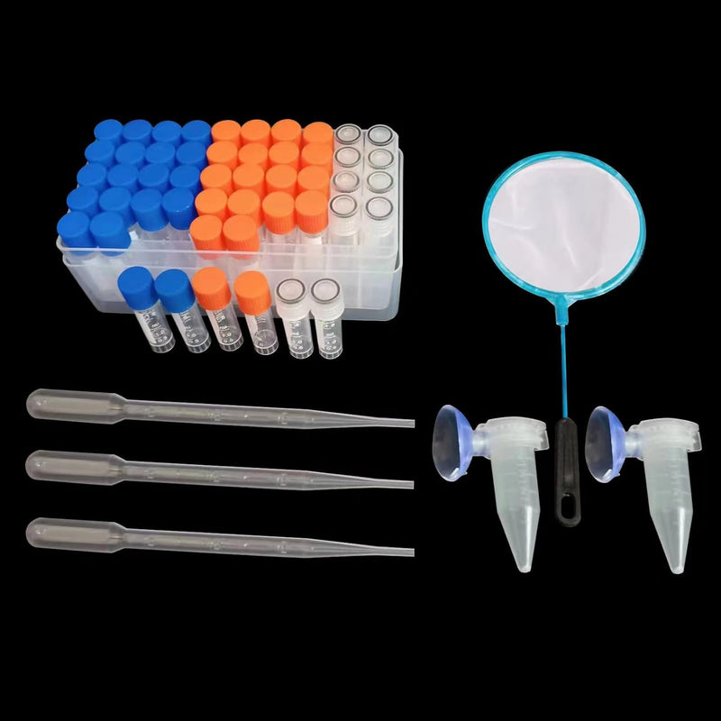 Brine Shrimp Egg Dispense Storage Kit with 50 Egg Collection Bottles, Holder, 3 Aquarium Feeders, 2 Automatic Feeding Bo