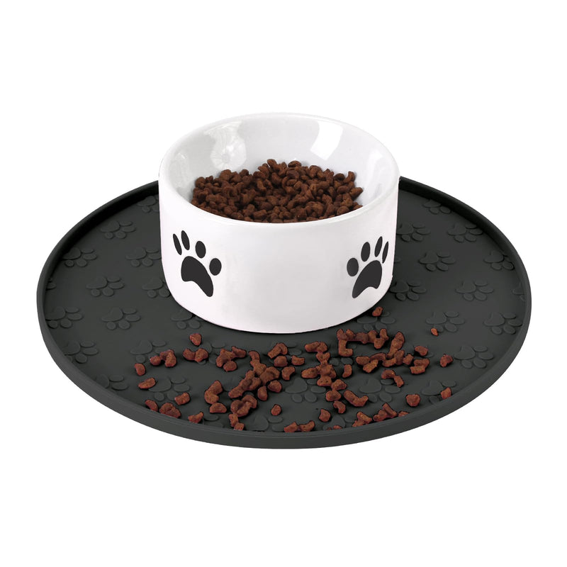 Silicone Pet Food Mat - Waterproof Dog & Cat Feeding Mat with High Lip to Prevent Spills & Protect Floors, Black