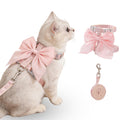 Tensho Pink Bow Cat Harness and Leash Set Escape Proof, Adjustable Kitten Harness with Leash, Bow Tie Cat Harness for Walking Outdoor - Soft Lightweight Harness for Small Dogs Cats Rabbits (S)