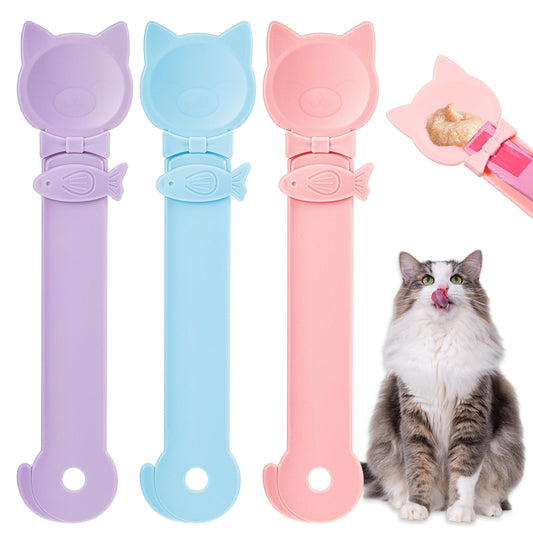KFHENSOMR 3 Pcs Cat Treat Spoon Squeeze, Cute Pet Feeder Spoon, Multi-Function Lickable Wet Food Dispenser for Liquid Snack Puree Pet Supplies (3 Colors)