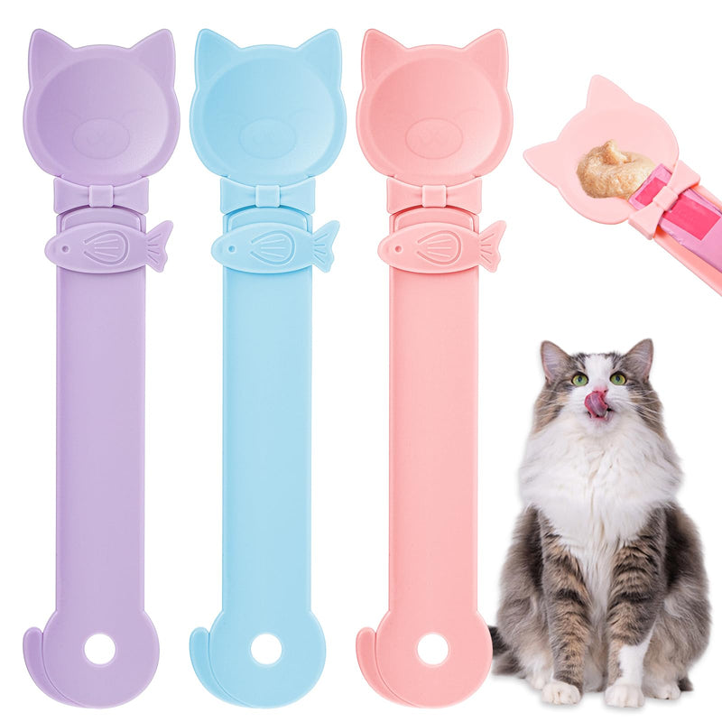 KFHENSOMR 3 Pcs Cat Treat Spoon Squeeze, Cute Pet Feeder Spoon, Multi-Function Lickable Wet Food Dispenser for Liquid Snack Puree Pet Supplies (3 Colors)