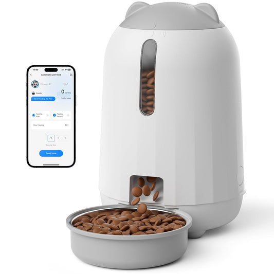 PAPIFEED Automatic Cat Feeder, Smart WiFi App Control Pet Feeder 2.4GHz, 3L Auto Food Dispenser for Cats & Small Dogs, Timed Feeding, Portion Control, Dual Power Supply, Easy Clean, Grey